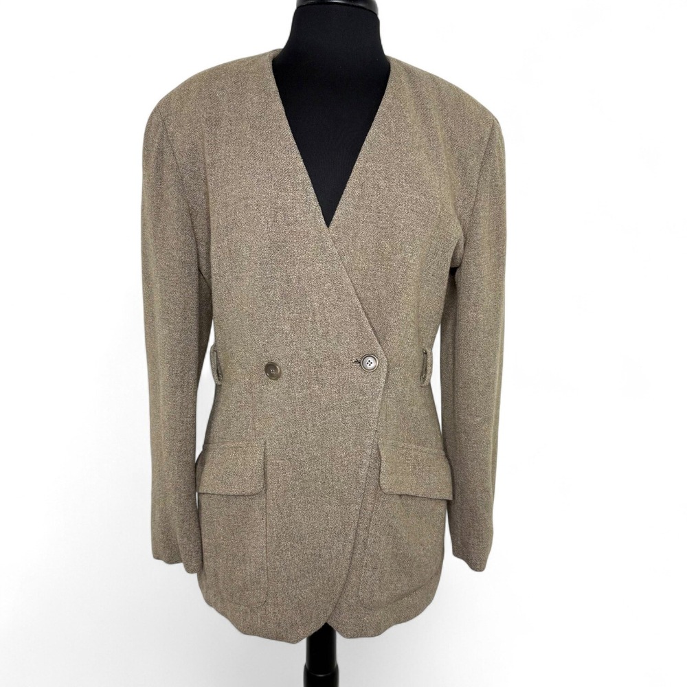 Anne Klein II Vintage Wool Blend Tweed Blazer Double Breasted Size‎ 8 Heritage